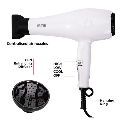 Secador De Pelo Marvo Hc-113 1800W Blanco